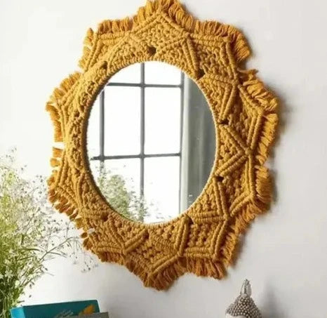 Yellow Macrame Wall Hanging Dream Catcher Mirror - Leechoo